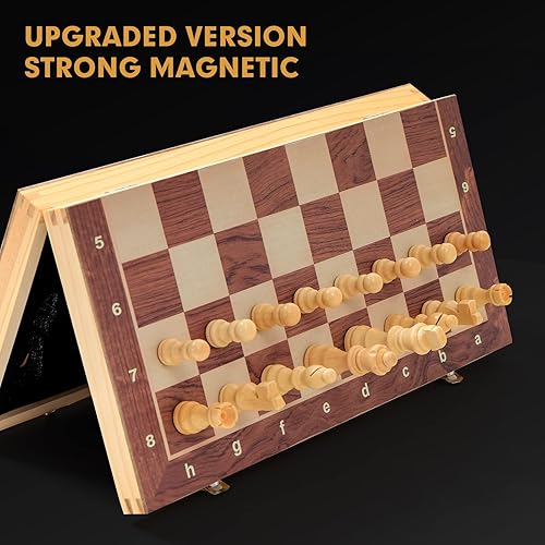 Miniatura 2 de Juego de ajedrez plegable de madera, magnético de 15 x 15 pulgadas, con 2 reinas extra, tablero de juego hecho a mano, interior para almacenamiento,