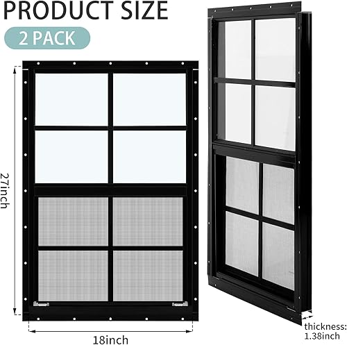 Miniatura 31 de Tandefio Paquete de 2 ventanas de cobertizo blanco de 14 x 21 pulgadas para gallinero con vidrio templado y pantalla para el hogar con deslizador