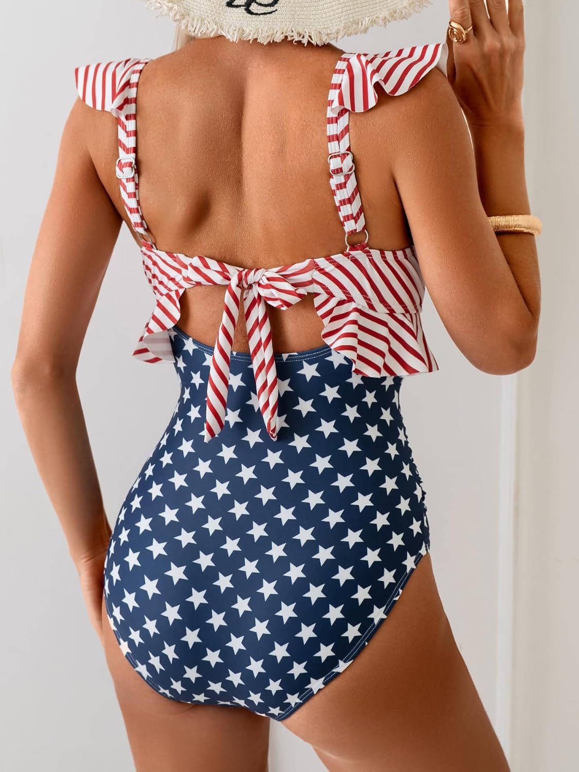 Eomenie One Piece Swimsuit for Women Tummy Control Ruffle Bathing Suit V Neck Ruched Swim Suit Slimming Cutout Swimwear - Image 2