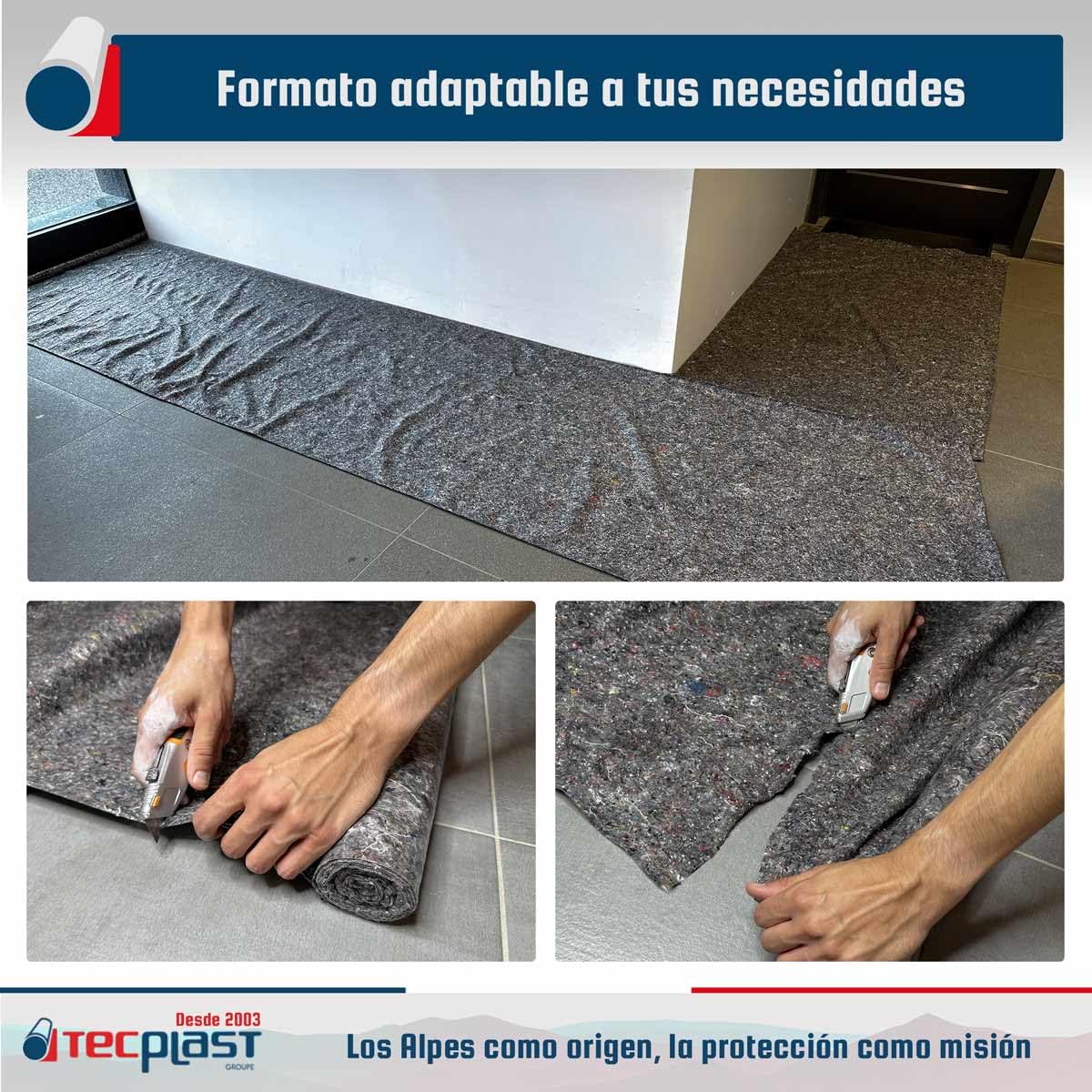 Fieltro protector para Pintura 1x25m - TECPLAST - 120FPE Gris - Económico - Fieltro pintor para suelos