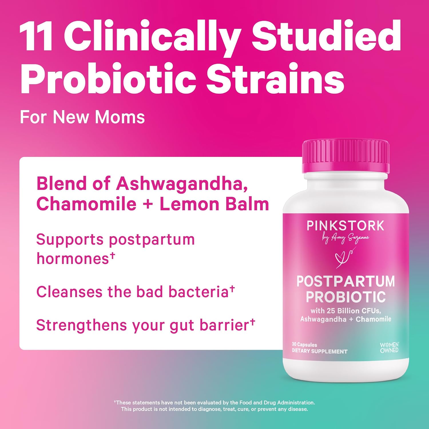 Pink Stork Probiotics for Postnatal Women - 30 Billion CFUS with Ashwagandha and Chamomile, Postpartum Essentials for Hormone Balance, Mood Support, Gut Health, Digestive Wellness, 30 Capsules - Image 2