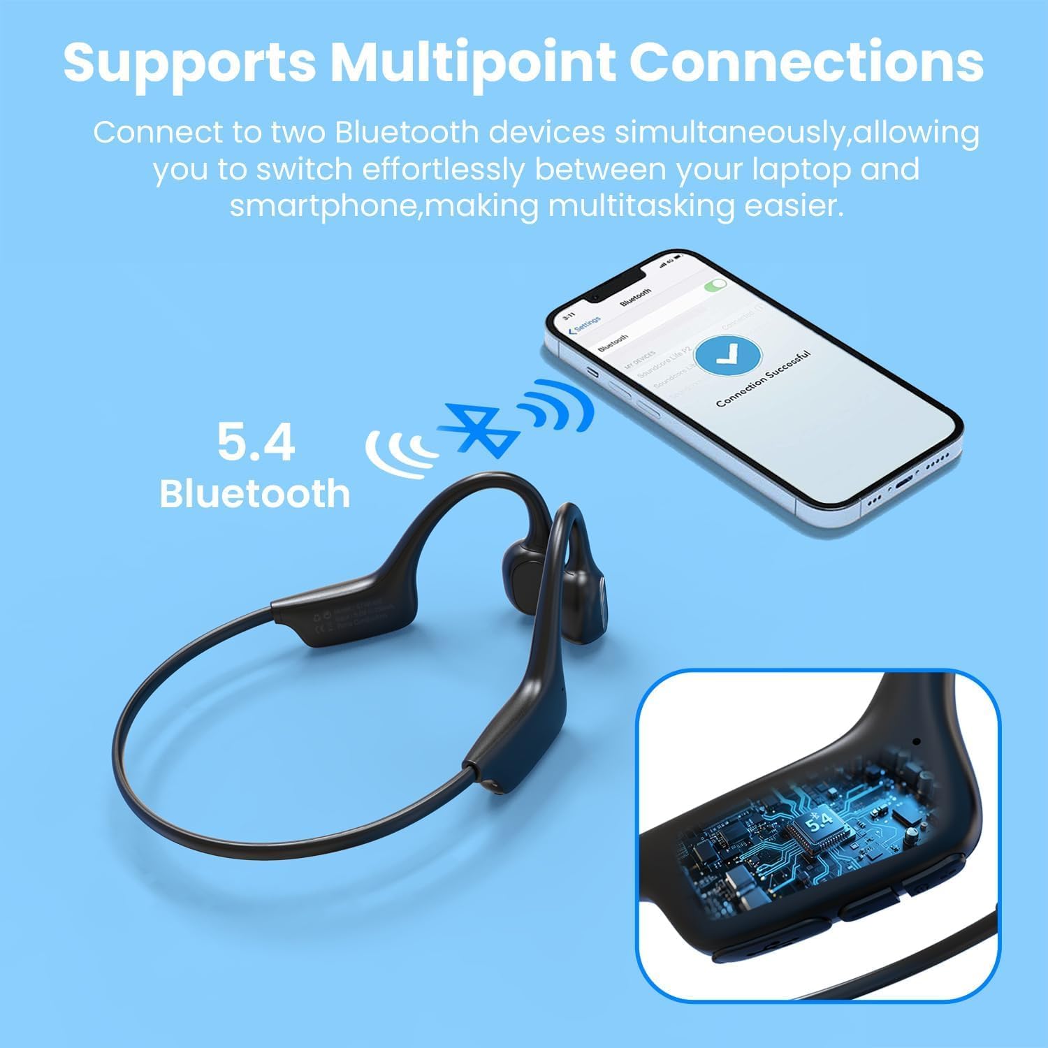 Open-Ear Bluetooth Bone Conduction Sport Headphones Sweat Resistant Wireless Earphones Open Ear Earbuds Wireless Bluetooth Headset with Mic for Fitness Workouts Running,Built-in Mic with Hair Band