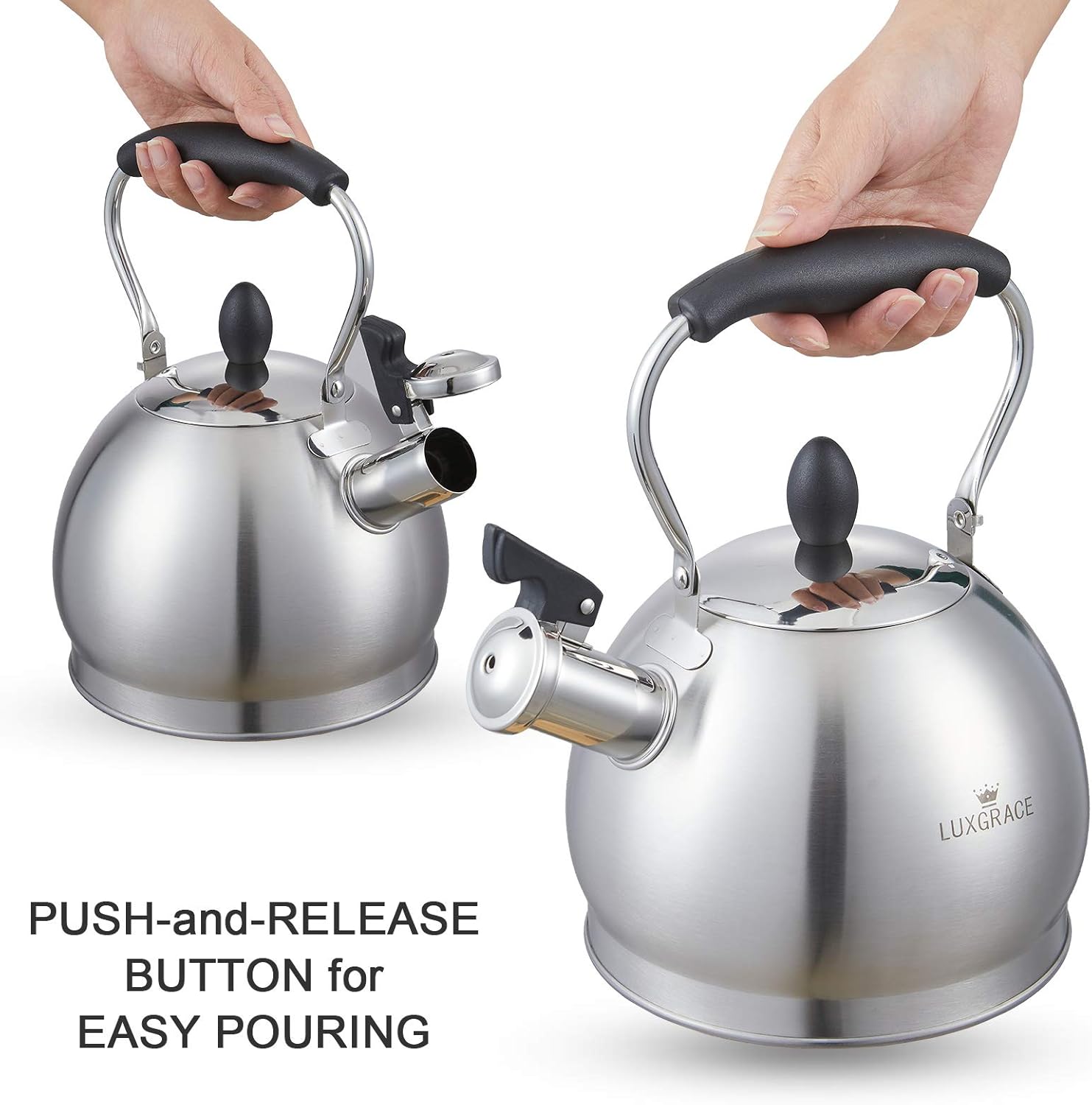 Creative Home 2.6 Qt. Stainless Steel Whistling Tea Kettle Teapot with Aluminum Capsulated Bottom for Fast Boiling Heat Water, for Induction Stove Top, Satin Finish