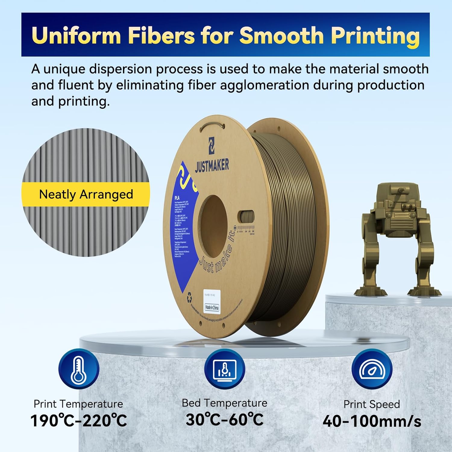 PLA 3D Printer Filament, Upgrade Cardboard Spool, Print with Most 3D Printers, Dimensional Accuracy +/-0.03mm, 1.75mm, 1kg, Gold