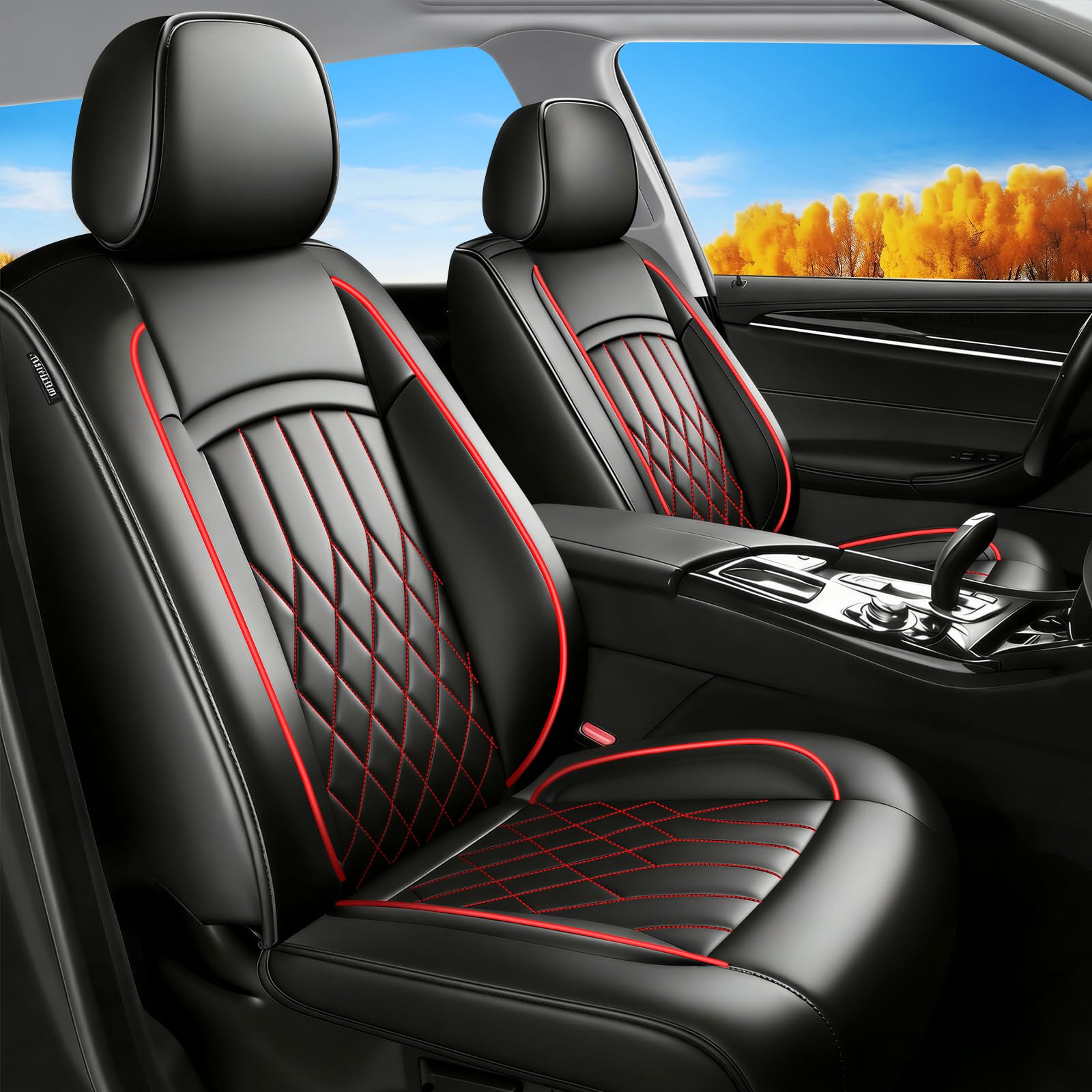 car seat covers compatible with chevrolet/chevy equinox 2011-2025 2026 waterproof &breathable leather automotive seat cushions protector |compatible with airbag |full set 5 seats,redline