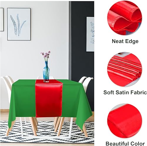 Miniatura 3 de Camino de mesa rectangular verde navideño rojo