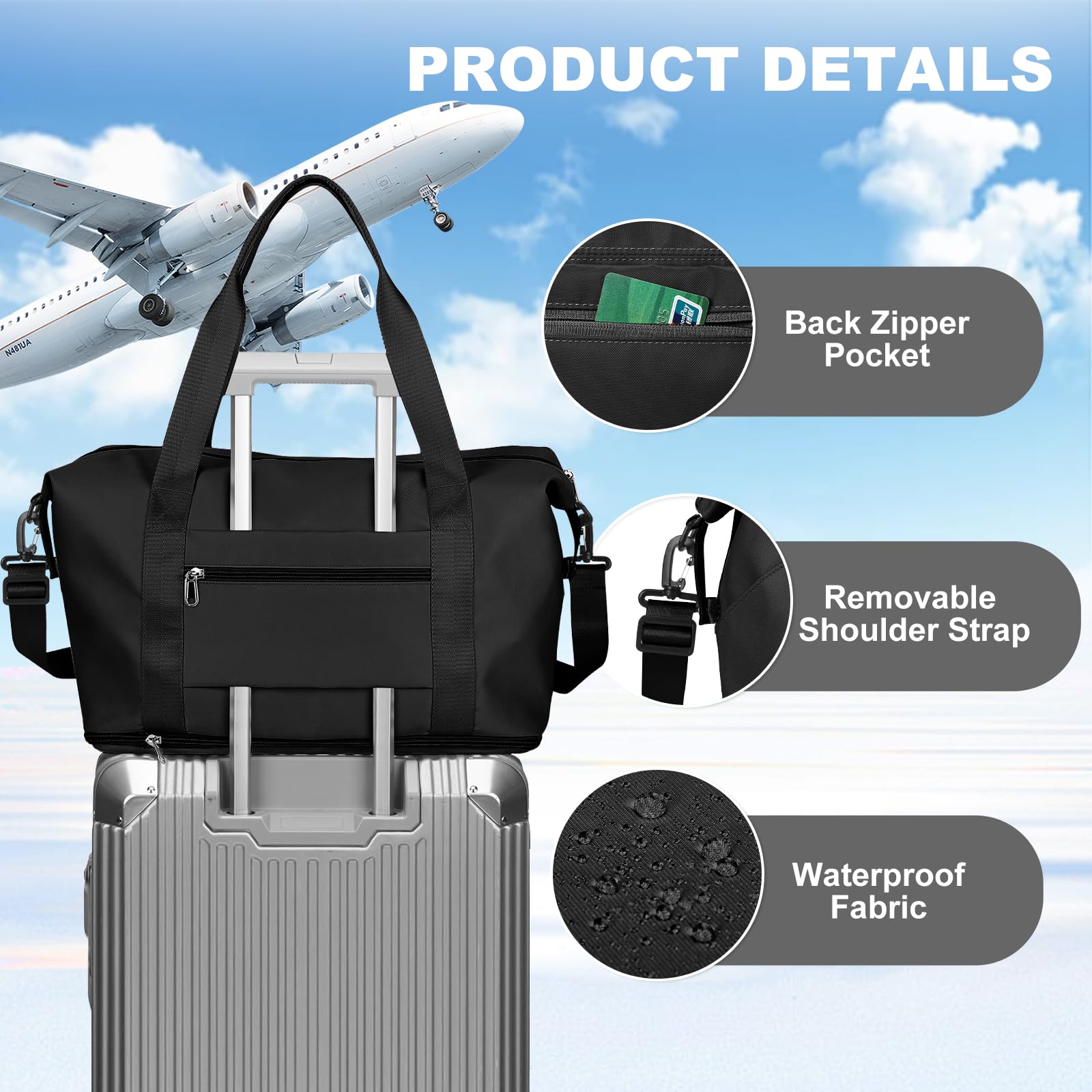 Bolsa de Deporte de Viaje, Bolsa Grande de Gimnasio para Mujer, Bolsa de Fin de Semana, Bolsa de Transporte para avión, Bolsa de Playa para Mujer, Bolsa de Noche,Bolsa de Equipaje con Bolsa húmeda