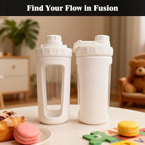 Miniatura 7 de BYLWORKOUT - Botella agitadora de vidrio con capacidad para hasta 28 onzas, sin bola de mezcla o batidor, mezclador de plástico extraíble incluido,
