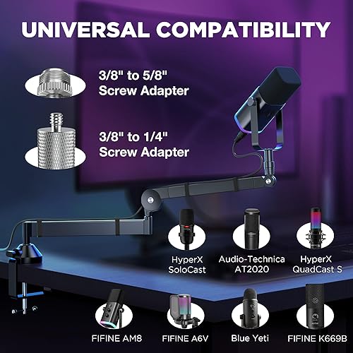 Miniatura 7 de InnoGear Brazo de micrófono de perfil bajo, micrófono giratorio de 360, soporte de micrófono para Fifine AM8 K669B Blue Yeti HyperX QuadCast