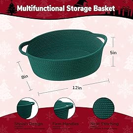 Goodpick Small Woven Storage Basket, 12x 8 x 5 Cute Baby Nursery Storage Baskets for Christmas, Decorative Gift Baskets Empty with Handles for Candy, Toys, Green