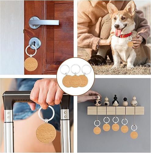 Miniatura 7 de Oungy 50 llaveros de madera en blanco, sin terminar, redondo, llavero de madera en blanco, llavero de madera a granel para grabar, manualidades,