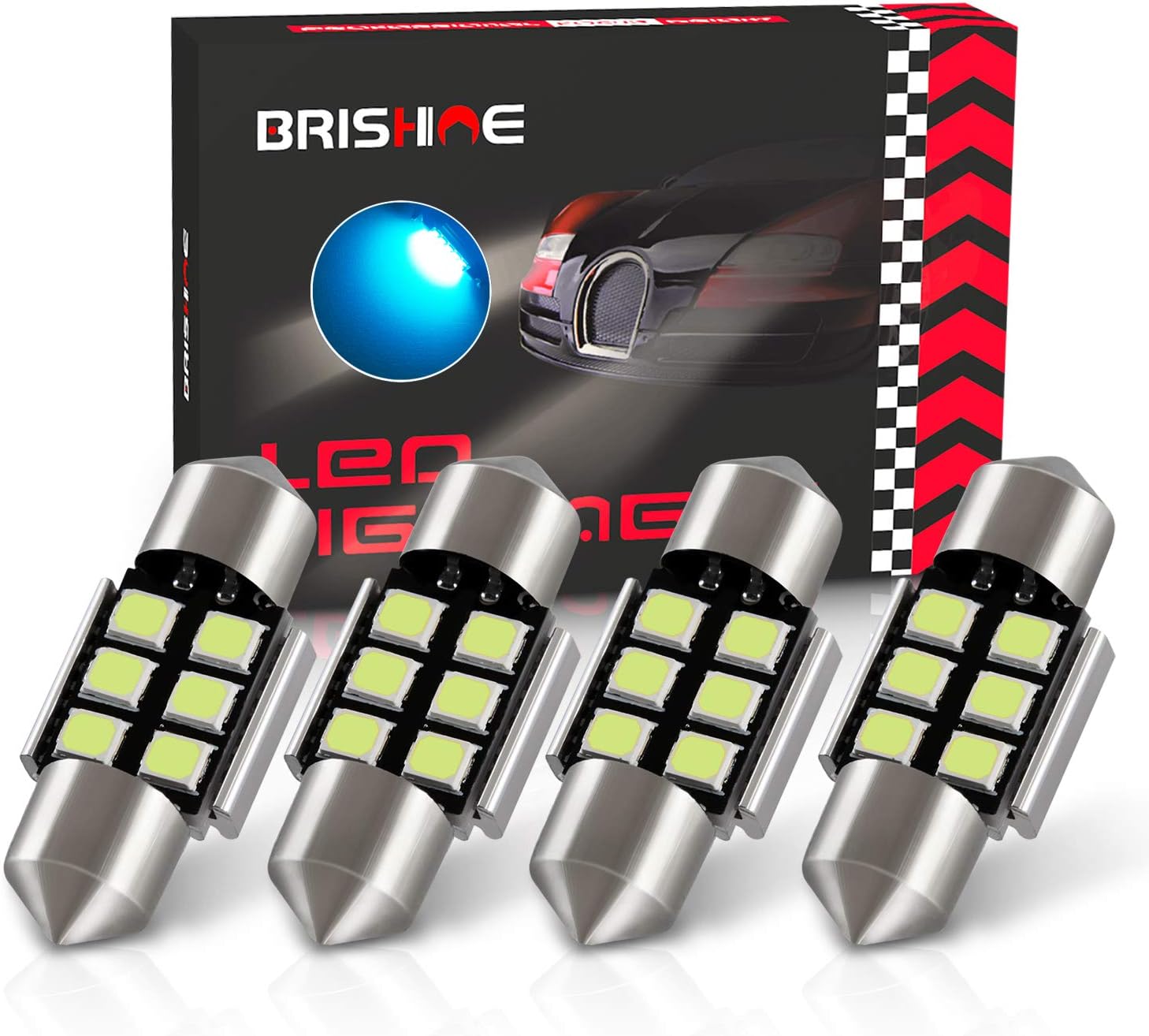BRISHINEDE3175 LED Bulbs, Super Bright Ice Blue 2835 Chipsets Canbus Error Free 31MM 1.25” Festoon DE3021 DE3022 3175 6428 LED Bulbs for Car Dome Map Door Courtesy License Plate Lights(Pack of 4)