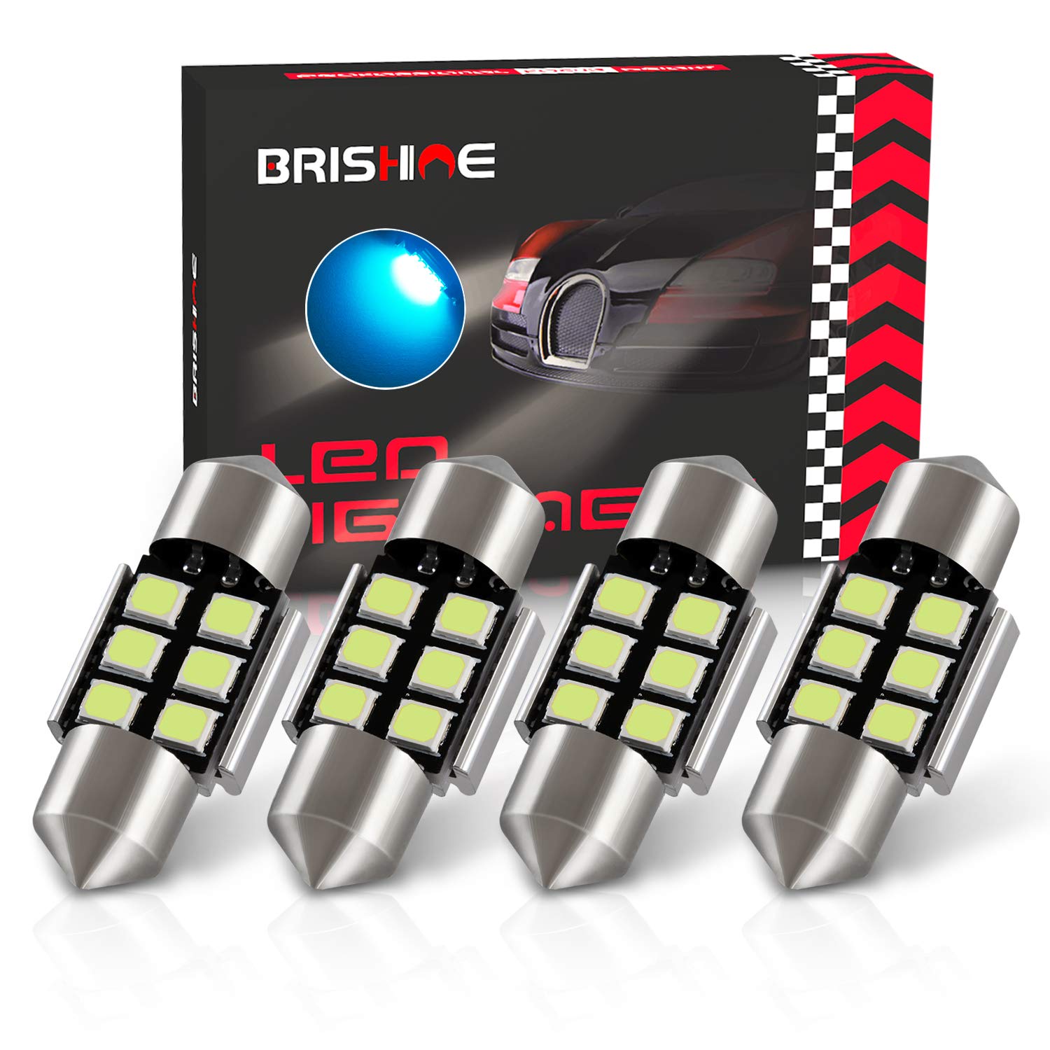 BRISHINEDE3175 LED Bulbs, Super Bright Ice Blue 2835 Chipsets Canbus Error Free 31MM 1.25” Festoon DE3021 DE3022 3175 6428 LED Bulbs for Car Dome Map Door Courtesy License Plate Lights(Pack of 4)