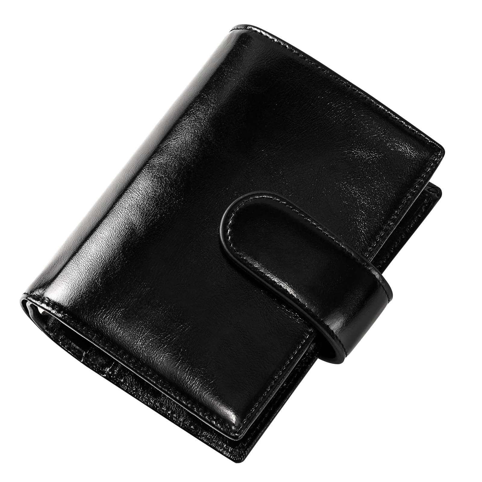 Agenda tascabile in pelle, raccoglitore a 6 anelli con foglia, anello dorato da 25 mm, pelle cerata ad olio (nero)