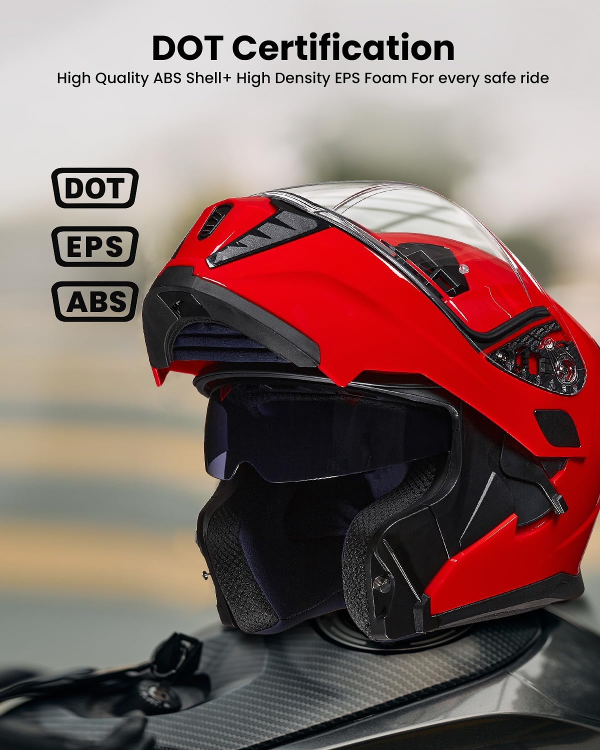ILM Motorcycle Modular Full Face Helmet for Adult Flip up Dual Visor LED Tail Light Optional DOT - Image 2