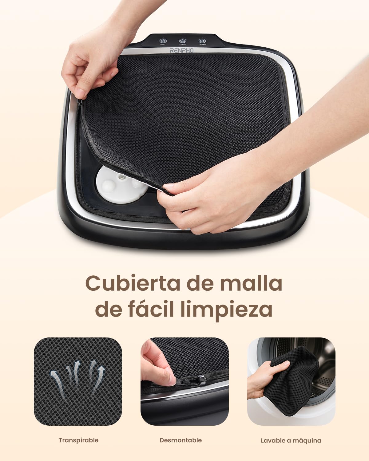 RENPHO Masaje Eléctricos de pies con calor, Masajeador eléctrico de pies Shiatsu,Masajeadores para pies de amasamiento profundo con cubierta extraíble para fascitis plantar, neuropatía y pies cansados