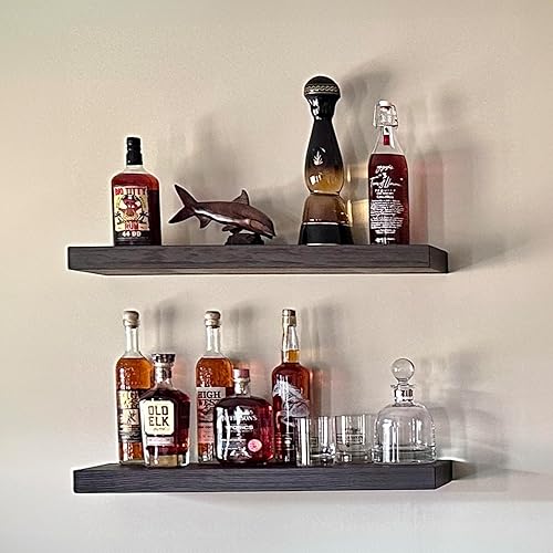 Vista 125 de joelsantiques - Estante rústico y contemporáneo con soportes, pino macizo, hecho a mano en Estados Unidos, 2 pulgadas de grosor x 8 pulgadas de Gris