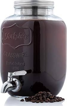Original Grind Coffee Co.,1 Gallon Cold Brew Coffee Maker,Easy Pour Stainless Steel Spigot Tap,Extra Thick Glass Pitcher Brewing System Iced Coffee Maker,Refrigerator Safe Storage