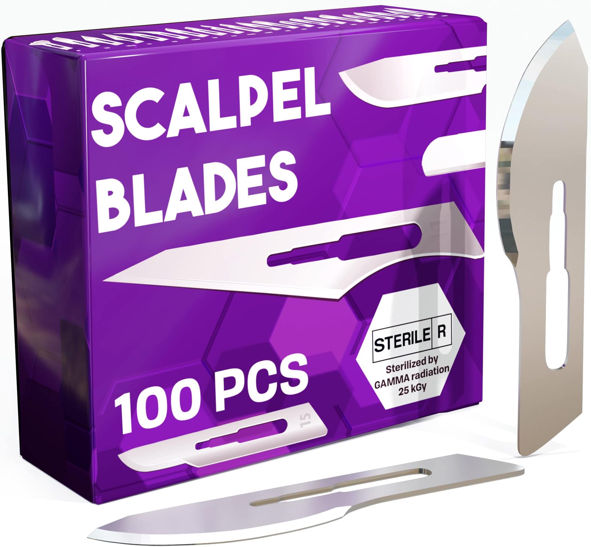 MyMed Disposable Scalpel Blades| #24 Sharp Carbon-Steel Blades | Pack of 100 | Sterile Individual Pouches| Dermaplaning Tool for Face Professional, Podiatry, Crafts & More