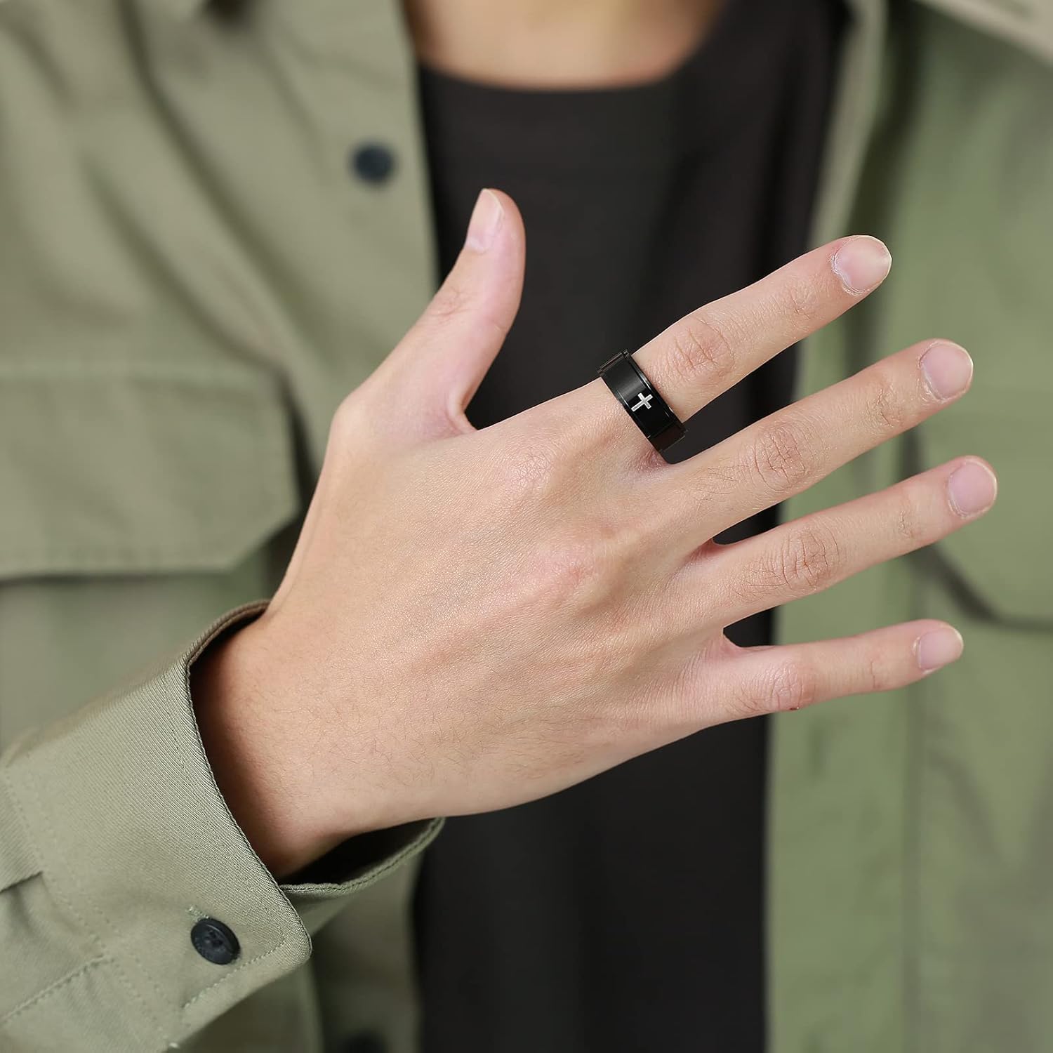 8MM Stainless Steel Cross Christian Ring Classic Plain Spinner Wedding Band for Men Women - Image 3