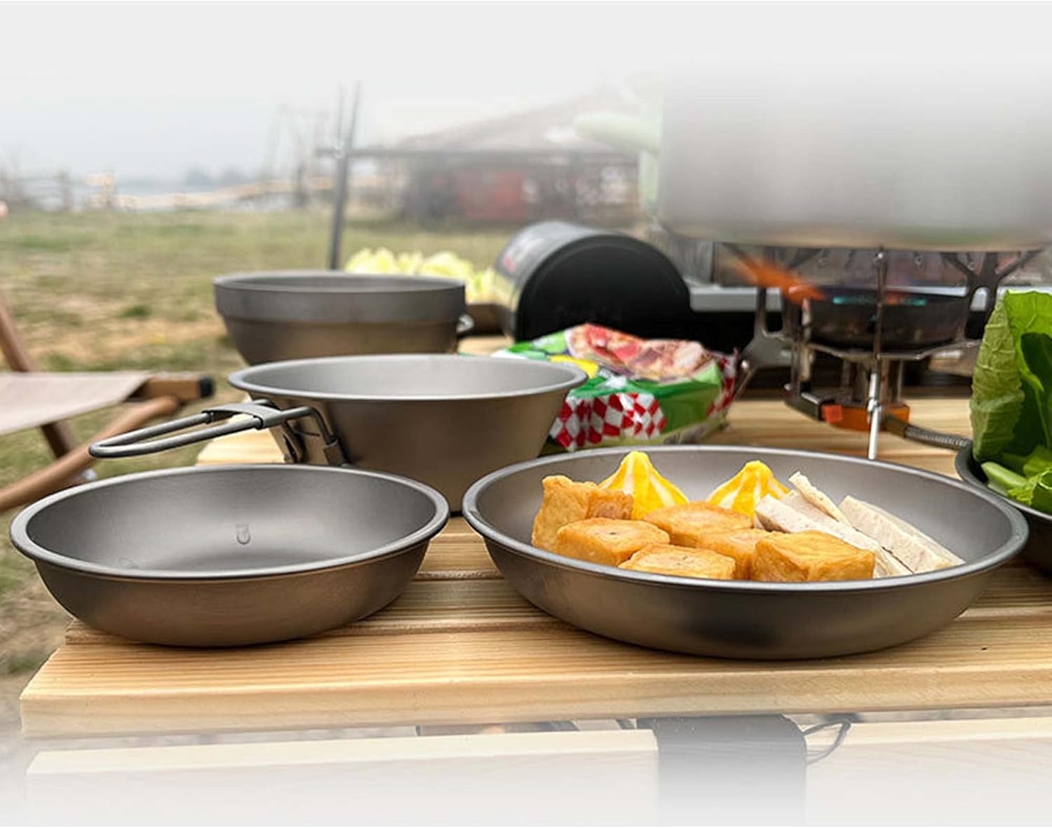 Outdoor Portable Pure Titanium Dinner Plate Camping Tableware