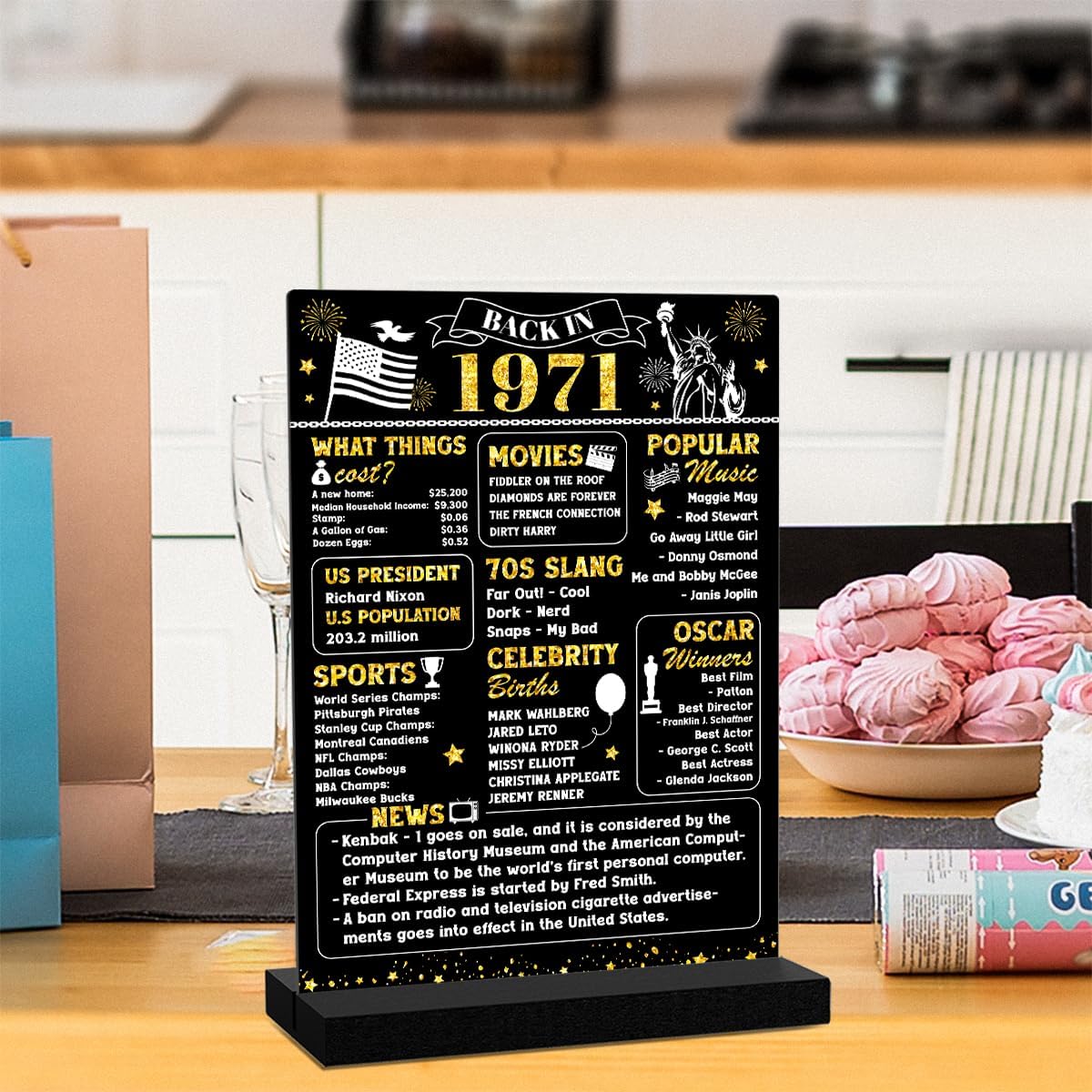 55th Birthday Decorations for Women Men,1971 Birthday Decorations, Acrylic Poster Table Sign With Stand,Vintage 1971 Table Decor Gift 50th Anniversary Class Reunion Gifts Gold - Image 7