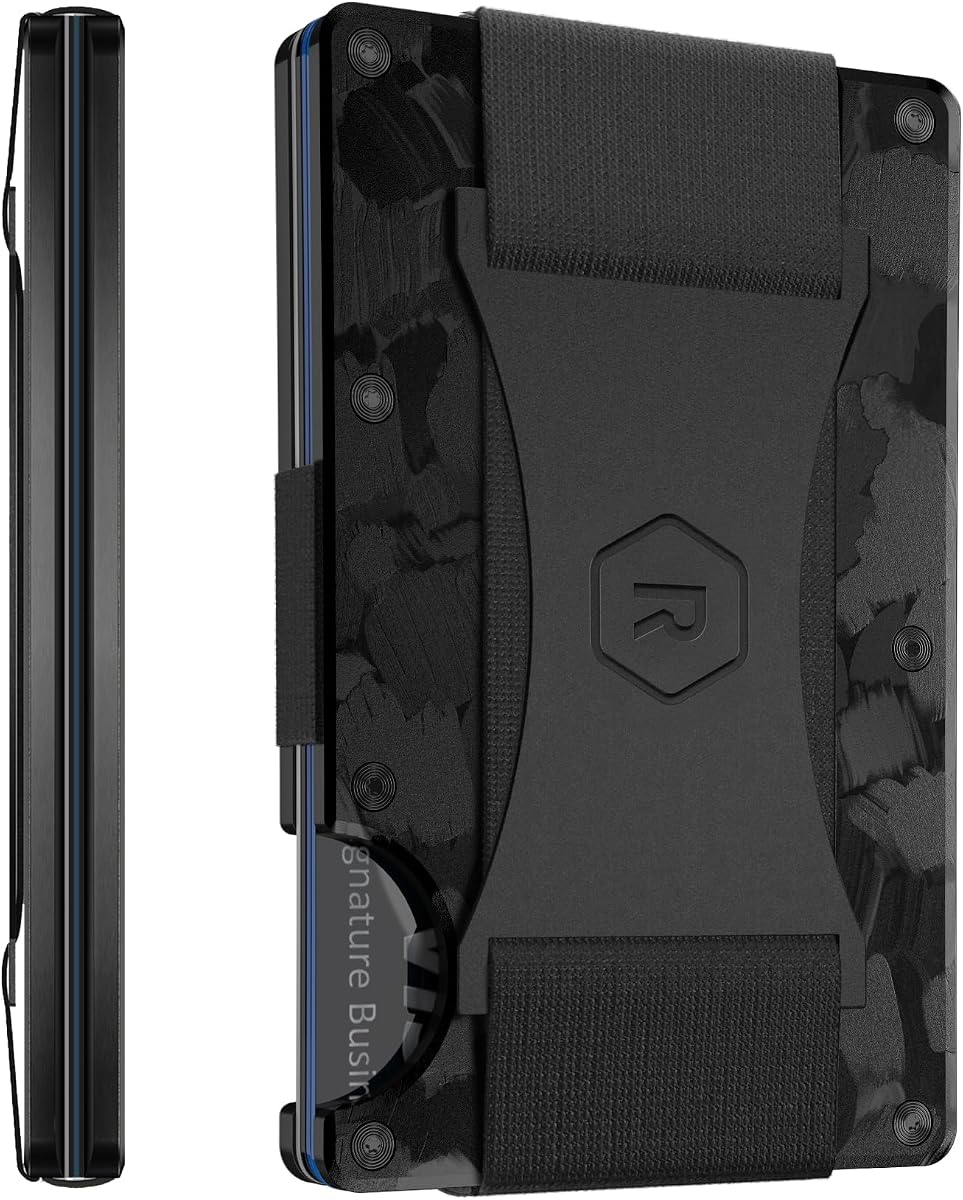 Ridge Wallet for Men - Slim Minimalist Compact Wallet and Card Holder, RFID Protected Front Pocket Wallets for Men with Integrated Cash Strap (Forged Carbon)