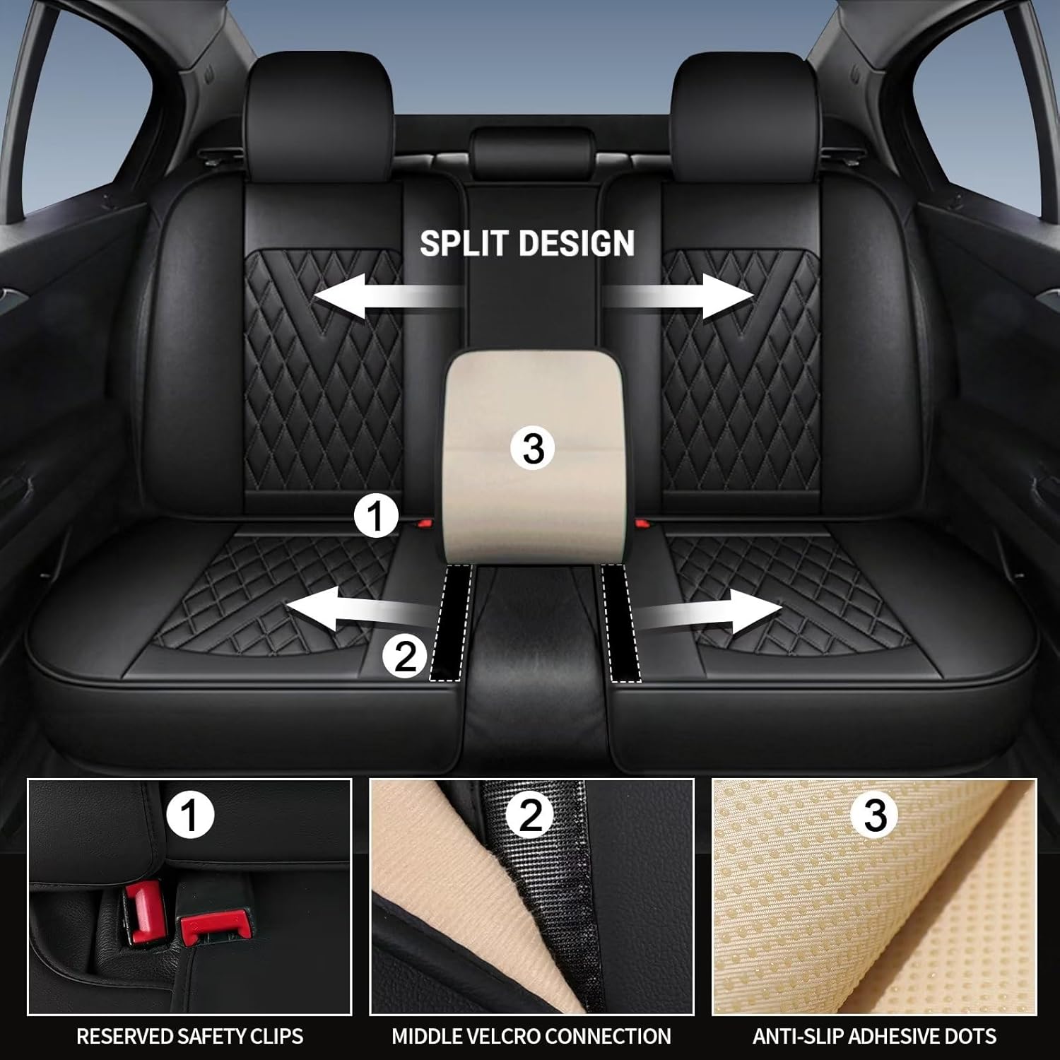 Car Seat Covers Fit for Jeep Renegade 2015-2023 Faux Leather Full Set Seat Covers 2 Rows 5 Seats Waterproof & Anti-Slip Automotive Interior Accessories (Black Line)