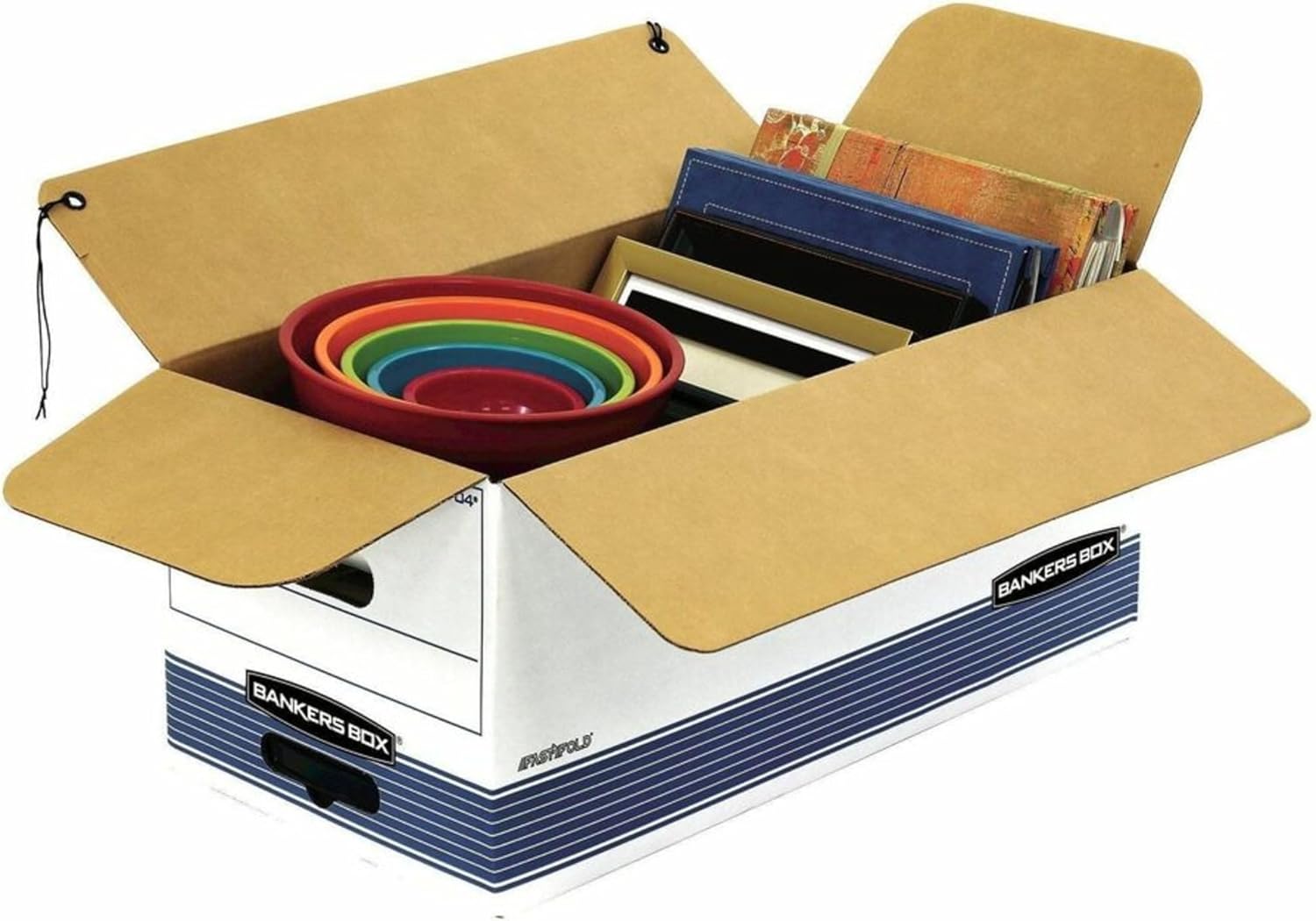 Bankers Box® Stor/File™ 60% Recycled Storage Boxes, String & Button, 24" x 15" x 10", Legal, White/Blue, Pack Of 12