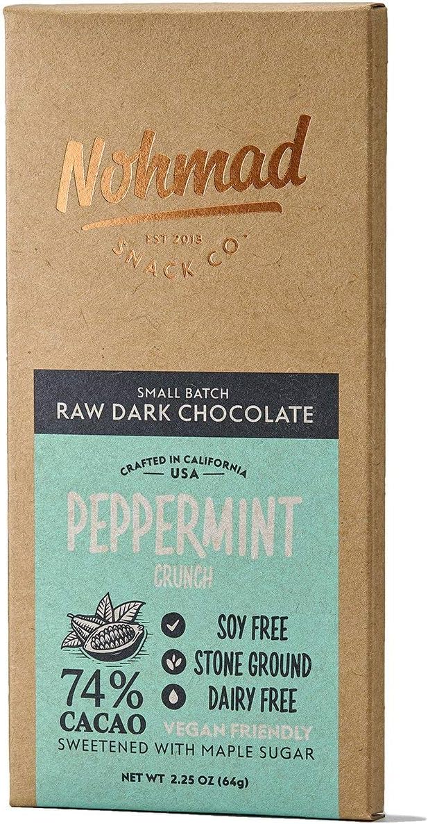 Nohmad Snack Co, Bar Chocolate Raw Dark Peppermint, 2.25 Ounce