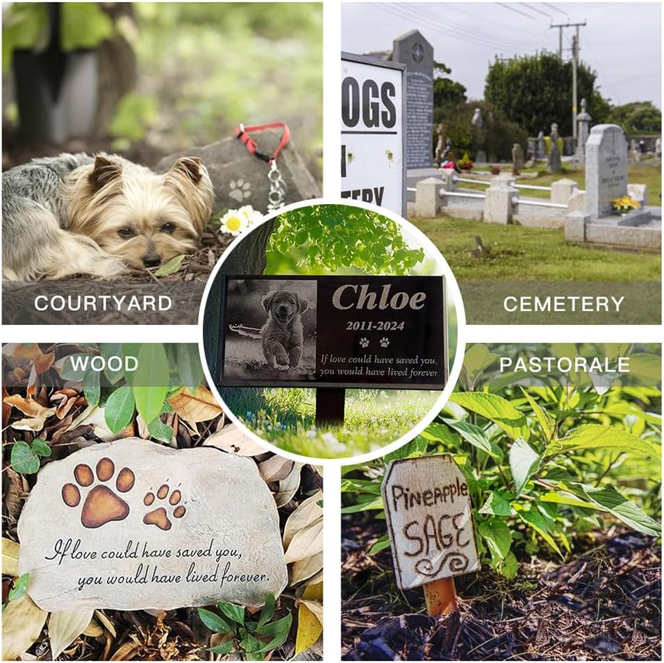 Customize Pets Memorial Headstone Custom Garden Stone Engraved with Photo Name Text Logo Personalized Pet Memorial Grave for Dog Cat Tombstone, Design 2, 20x10in