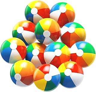 Beach Ball 12 Pack - 12'' Inflatable Beach Balls for Kids Bulk, Swimming Pool Toys Beach Toys for Summer Water Games, Hawaiian Tropical Theme Party Decorations Favors Supplies