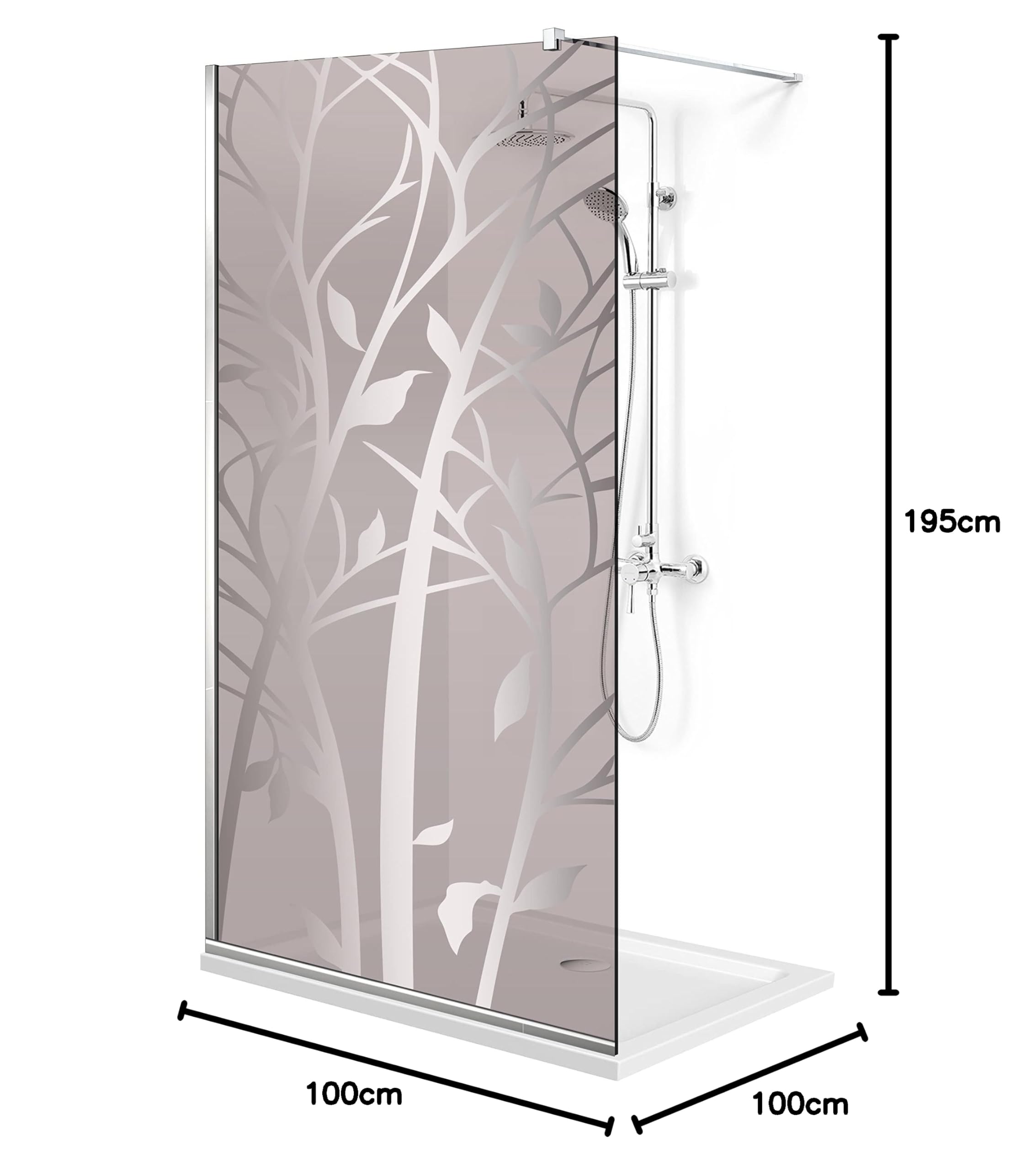 Aqua Roy Modell INOX Holz 100 cm ab 70/80/90/100/110/120 Duschabtrennung Bronze Glasscheibe 8 mm transparent Nano beschichtet sandgestrahlt Muster Edelstahl (100x195 cm)