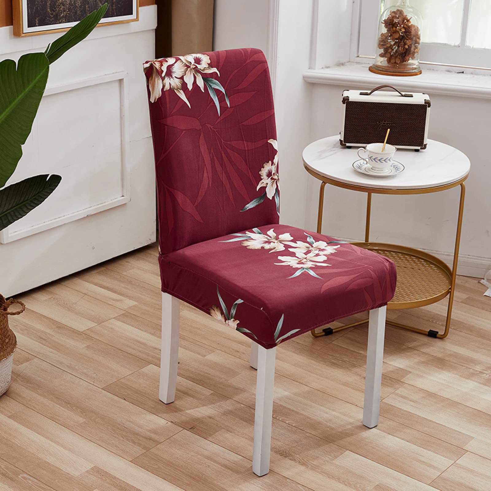 8er Set Stuhlhusse, Universal Stretch Stuhlhussen, Abnehmbare Waschbar Stuhlbezug für Stuhl, Dehnbare Stuhlhussen Für Hochzeit Partys Bankett Haus Esszimmer, Hotel - rote rosa Blume