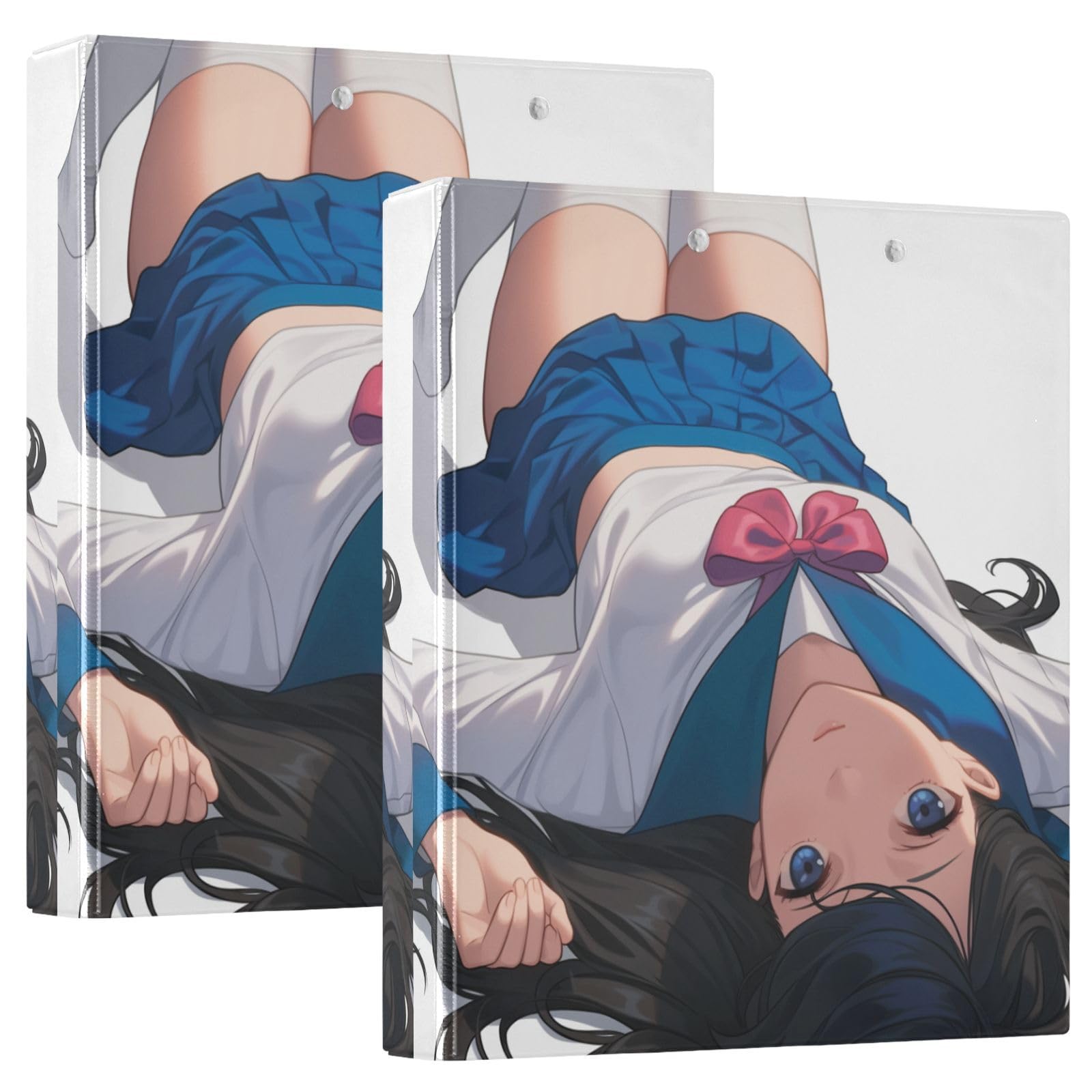 Lot de 2 classeurs à 3 anneaux de 1,5" avec presse-papiers, fournitures scolaires, couverture rigide, dessin animé, étudiante, beauté