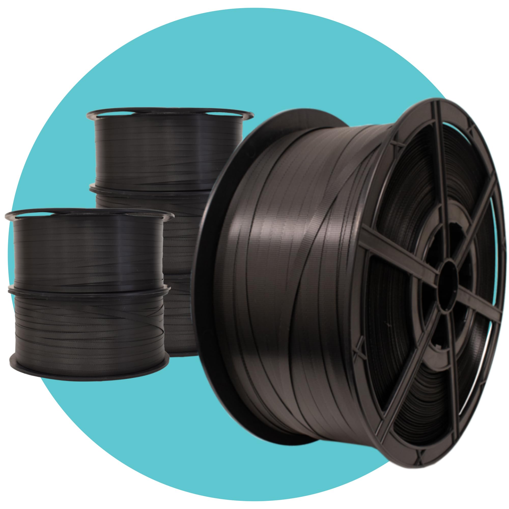 Triplast Pack Of 6 Polypropylene Hand Strapping Coil (12Mm X 1500M, 240Kg Break Strain) - Medium Duty Black Pallet Banding With Plastic Reel For Securing Boxes, Strapping Pallets & Warehouse Use (Pack Of 6)