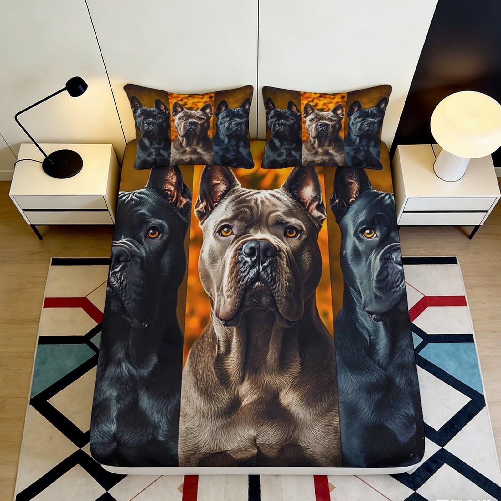 3D Printed Cane Corso Dog Fitted Sheet Microfiber Animal Pattern Mattress Cover for Bedroom Dorm Easy Care Anti-Slip 90x200x25cm