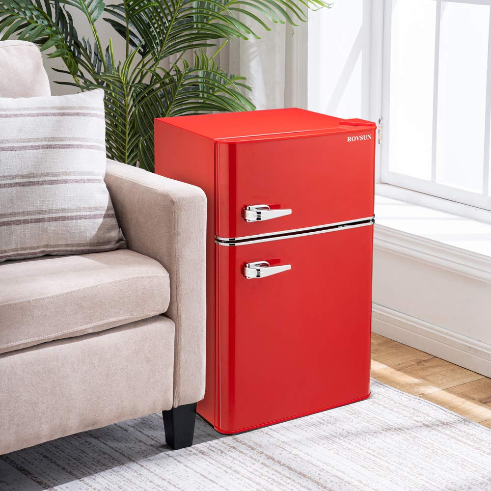 ROVSUN Compact Refrigerator, 3.2 Cu Ft 2 Door Mini Fridge with Freezer