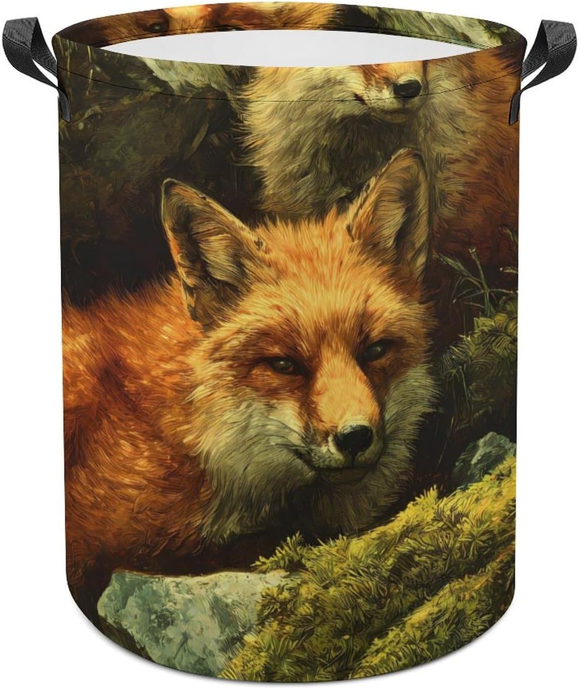 Foxes Forests Rocks Moss Laundry Hamper Basket for Home Bathroom | clothes storage,handle,large capacity,oxford