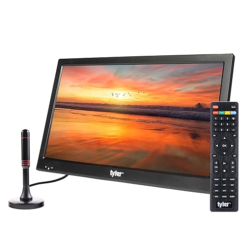 Tyler Monitor LCD portátil de 16 pulgadas con batería con capacidad inalámbrica HD-TV, HDMI, USB, RCA, AC/DC, radio FM, cargador de coche, control