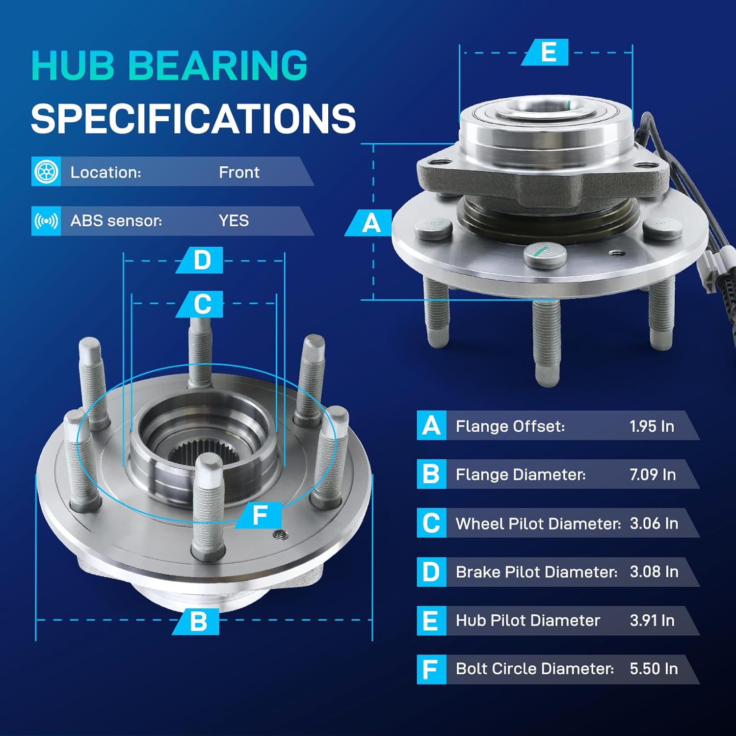 Front AWD/4WD Wheel Bearing and Hub Assembly for 2007-2014 Chevy GMC Silverado Suburban Sierra Yukon XL 1500 Tahoe Avalanche Cadillac Escalade ESV EXT Wheel Bearing Front Wheel Hub 4X4 515096 2 Pack - Image 2