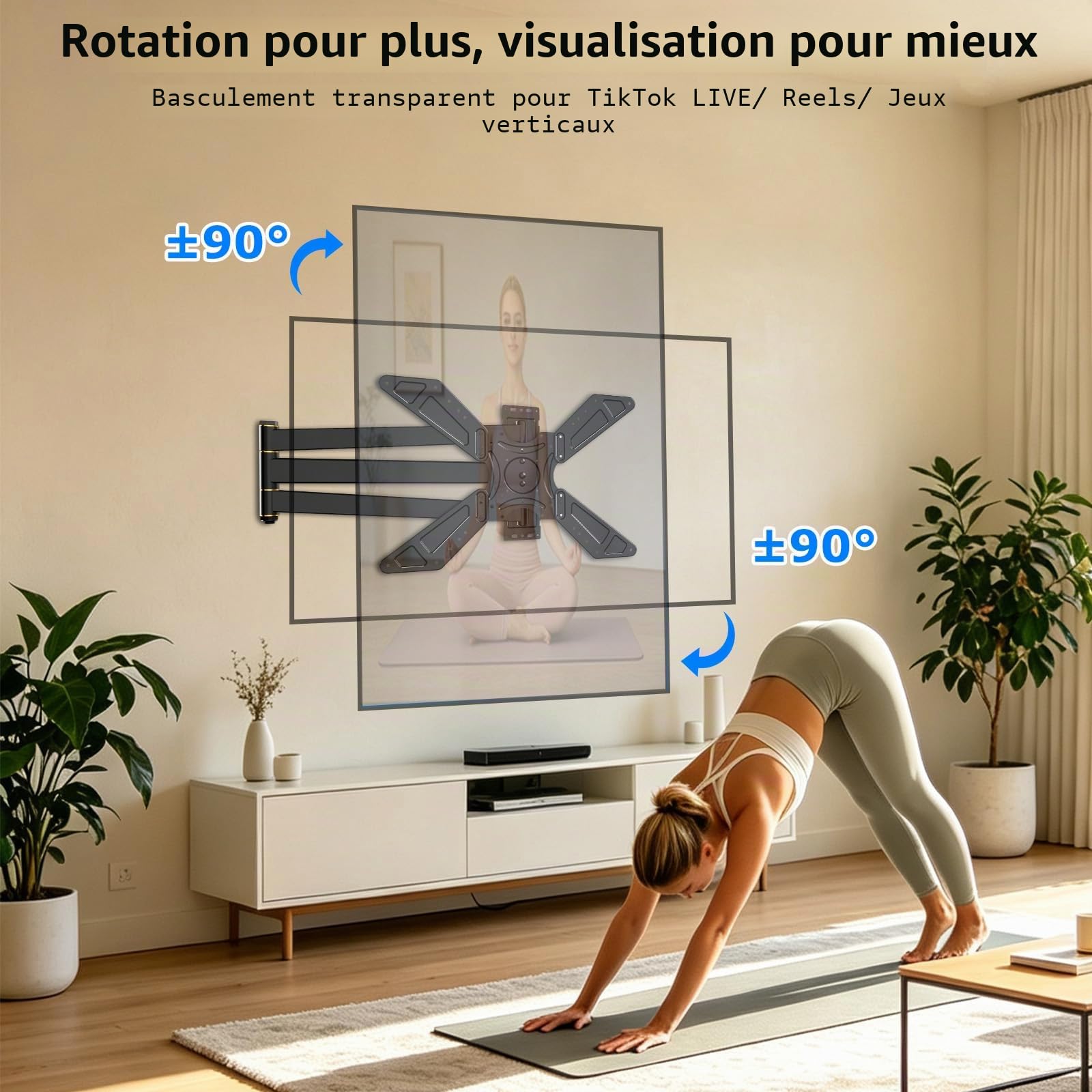 FORGING MOUNT Support TV Mural 32-75'', Support Télévision Rotation 90° | Fixation Murale TV à Longue Portée 838 mm, Mouvement Complet, Orientable et Inclinable, Charge Max. 50kg, Max VESA 600x400mm