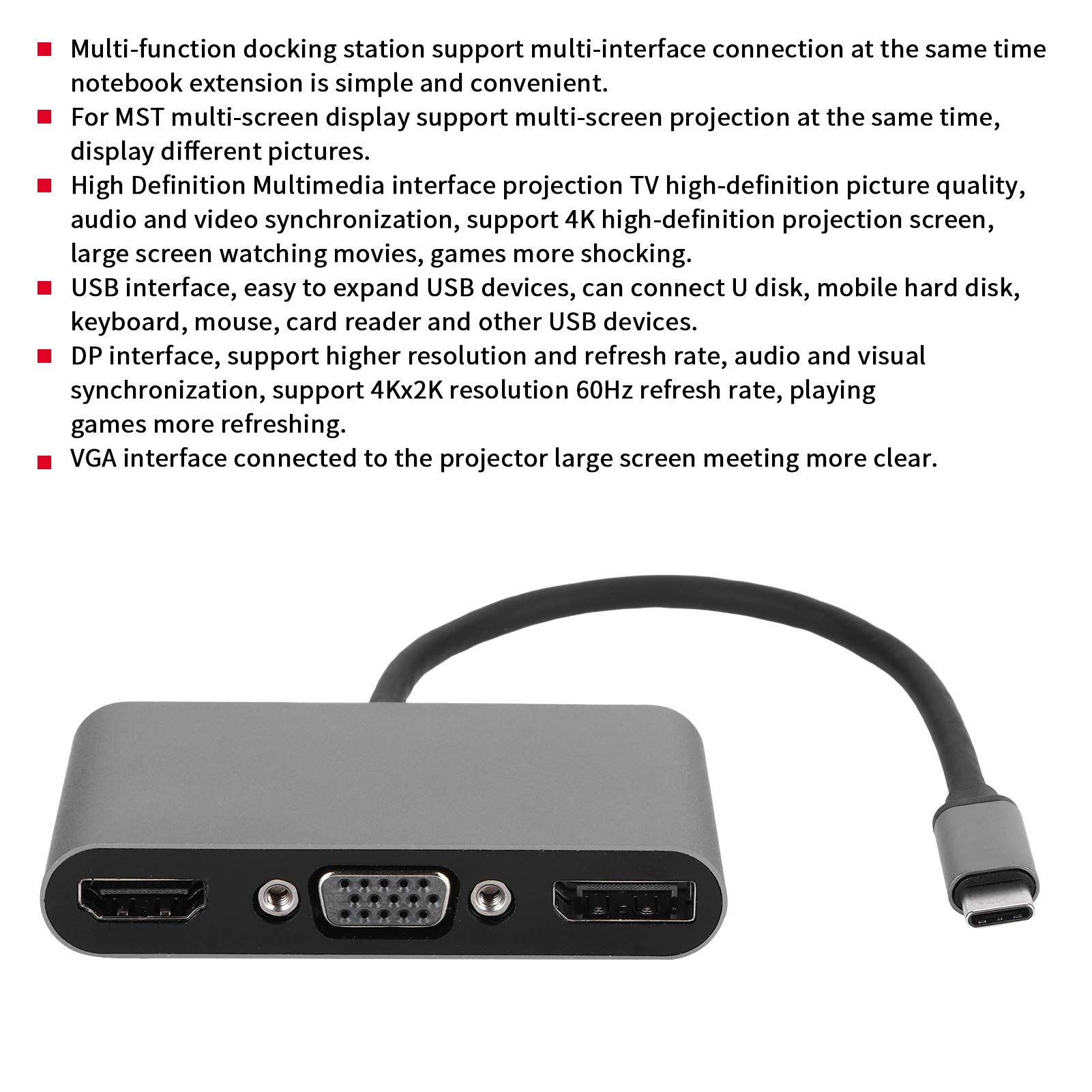 Docking Station 4K con Hub USB PD VGA, Adattatore Multifunzione di Tipo C per Notebook, Estensione Display Multischermo MST in Lega di Alluminio