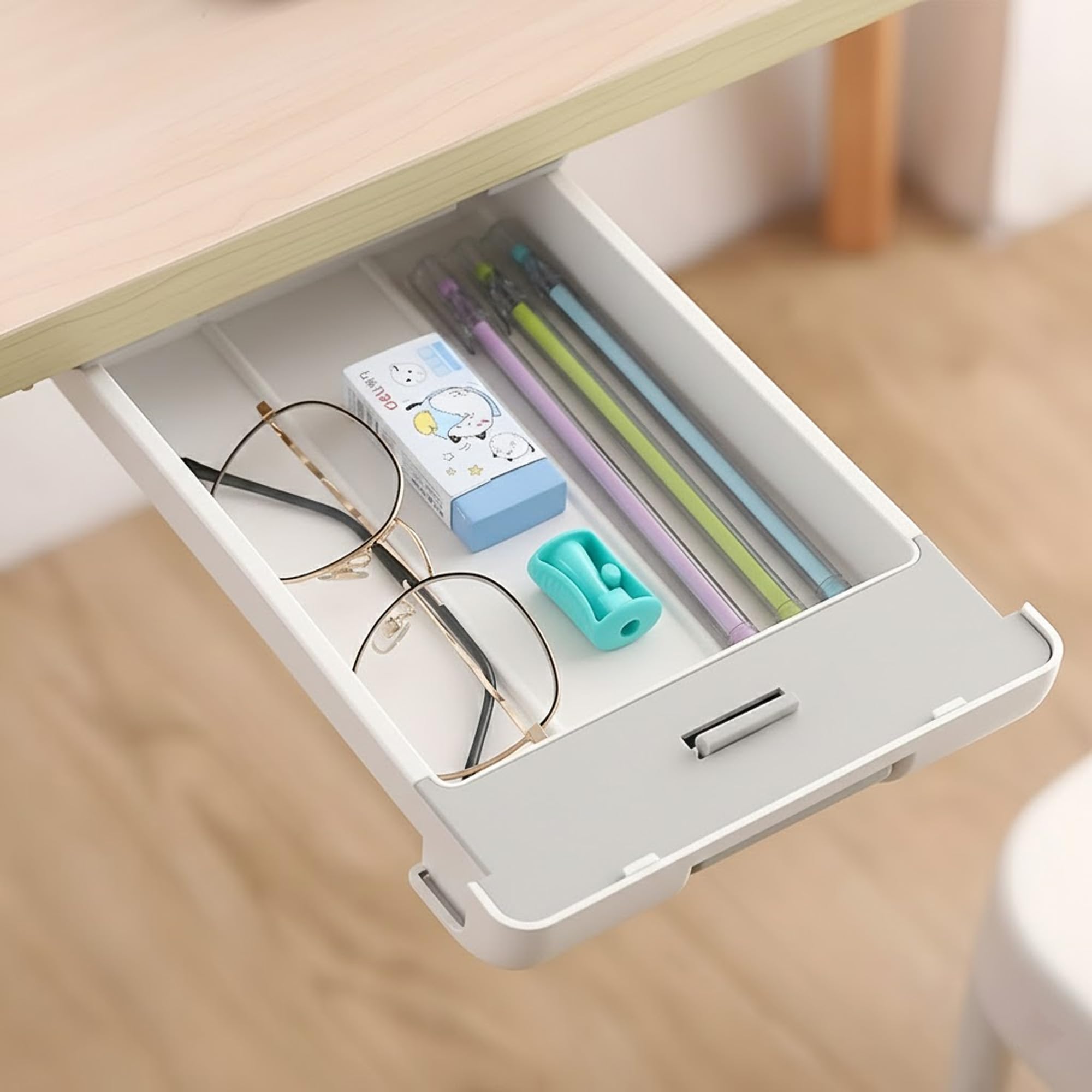 oddpod Under The Table Hidden Drawer/Plastic Desk Organiser For Home & Office - Grey, Stationary