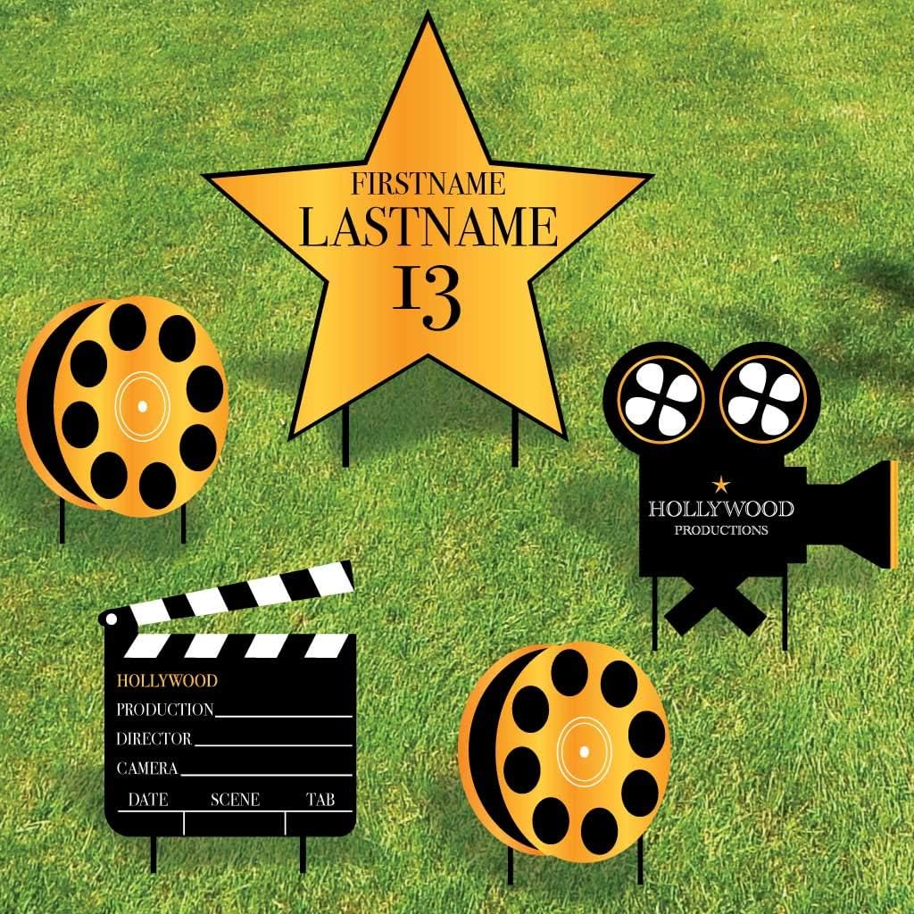 VictoryStore Hollywood Movie Birthday Party Supplies: Production Party Yard Decorations 5pcs Includes stakes