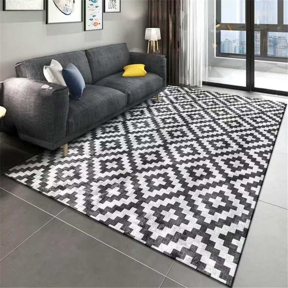 Tapis de sol salon 200x260cm gris arc-en-ciel au design géométrique