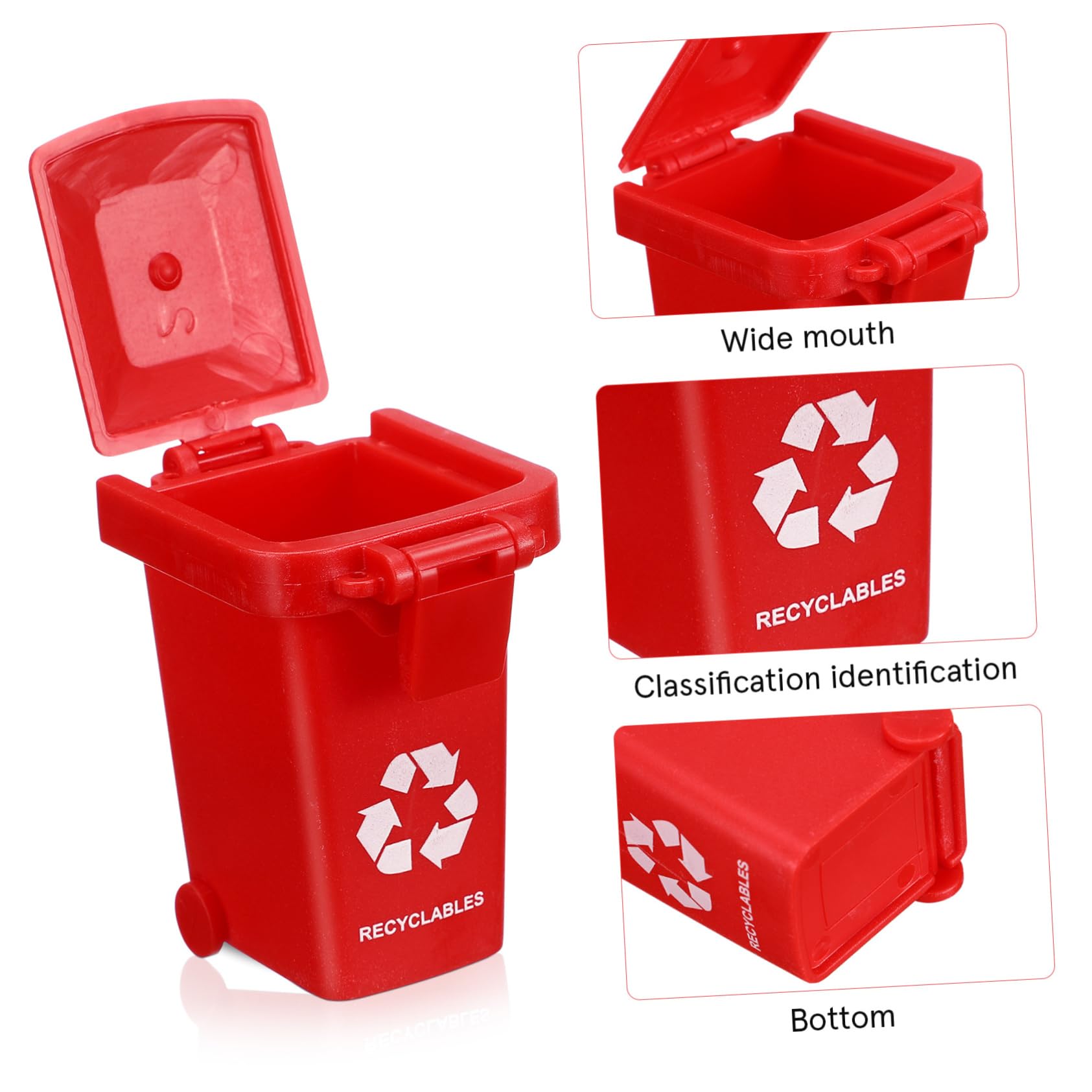 YARNOW 4Pcs Mini Wheelie Bin, Miniature Sorting Trash Can Model, 1:12 Scale Dollhouse Recycling Bin with Lids for Micro Scene Ornament - Image 3