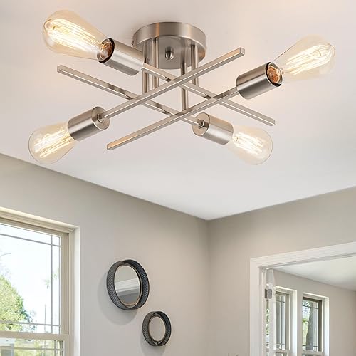 Miniatura 10 de Lámparas de araña Sputnik, lámpara de techo moderna semiempotrada con base E26, lámpara de cocina industrial de mediados de siglo estilo granja para