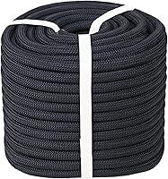 CRAYZA Double Braided Polyester Rope 1/2" x 100 ft - 48 Strand Arborist Rigging Rope for Tree Climbing, Sailing, Black