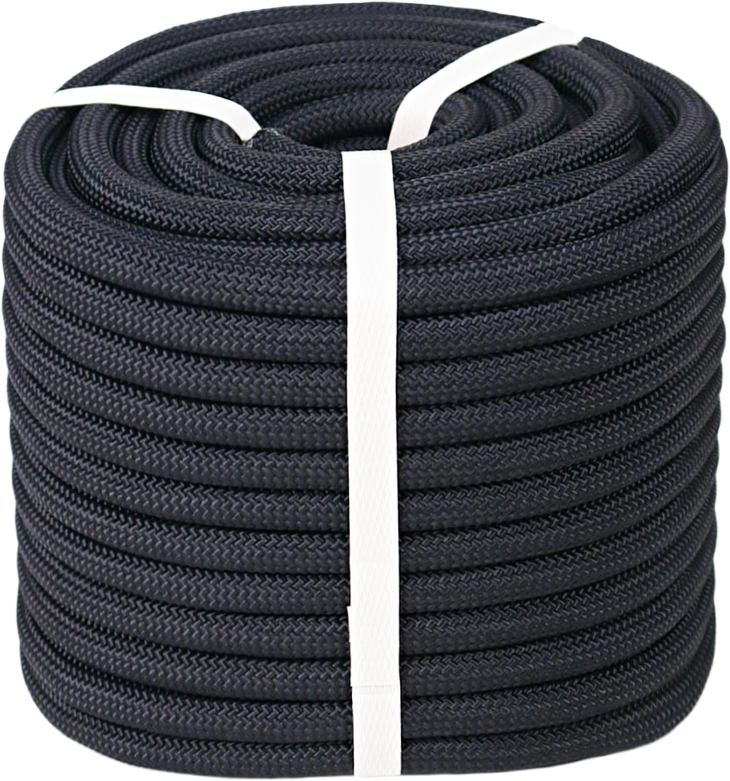 Double Braided Polyester Rope (1/2 in x 50 ft) Strong Arborist Rigging Rope 48 Strands for Tree Work Climbing Camping Sailing, Black